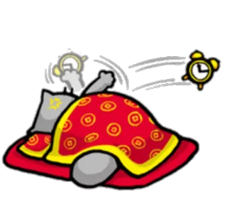 😴 Katze, Wecker, Schlaf, wütend, Bett, rote Decke telegram sticker