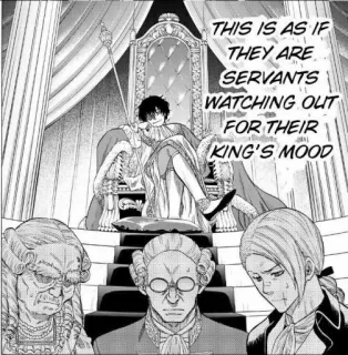 🌅 THIS IS AS IF THEY ARE SERVANTS WATCHING OUT FOR THEIR KING'S MOOD rei, servos, trono, mangá, anime, real, nobreza telegram sticker