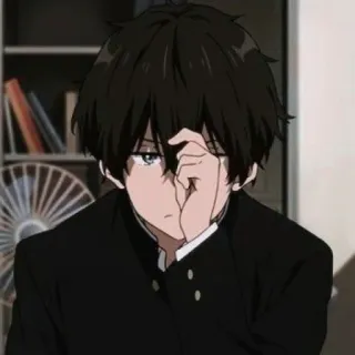 🍪 anime, boy, sad, black hair, student, uniform telegram sticker