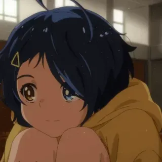 🩸 anime, girl, cute, yellow hoodie, character, blue hair, smile telegram sticker