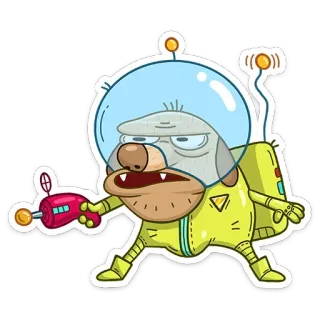 🔫 perro, astronauta, espacio, dibujos animados, ciencia ficción, pistola de rayos whatsapp sticker