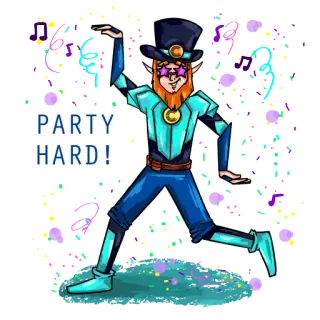 💃 PARTY HARD! leprechaun, party, dancing, cartoon, celebration, fun, festive telegram sticker