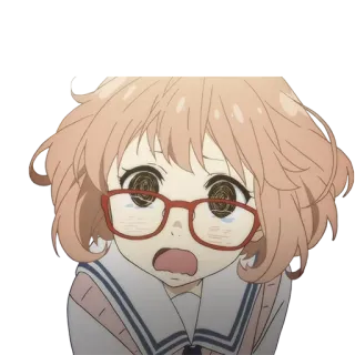 😫 Mirai Kuriyama Beyond the Boundary anime, girl, glasses, cute, crying, shocked whatsapp sticker