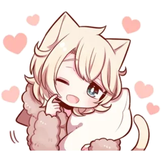 😉 cat ears, anime, chibi, kawaii, cute, hearts telegram sticker