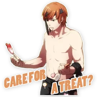 🍭 CARE FOR A TREAT? Anime, Lizak, Cukierek, Przysmak, Męski telegram sticker