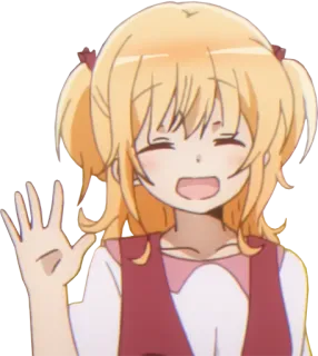 👋 Ragazza anime, Personaggio dei cartoni animati, Capelli biondi, Che saluta, Sorriso, Carino, Amichevole telegram sticker