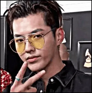 ➖ uomo, occhiali da sole, segno di pace, ritratto, occhiali, asiatico telegram sticker