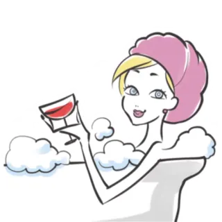 🛀 phụ nữ, rượu vang, thư giãn, tắm, khăn tắm, uống, làm đẹp, spa telegram sticker