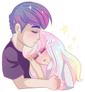 😴 情侣, 爱, 拥抱, 浪漫, 插画, 动漫, 卡通, 睡觉 telegram sticker