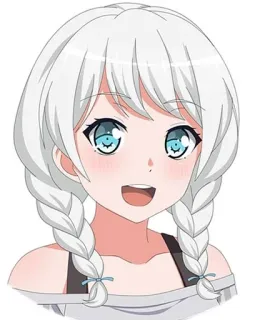 😀 anime, garota, personagem, sorrindo, tranças, cabelo branco, fofa telegram sticker