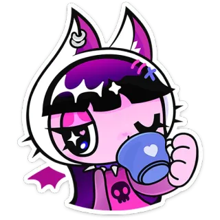 ⭐ Dibujos animados, Lindo, Animal, Murciélago, Café, Bebiendo telegram sticker