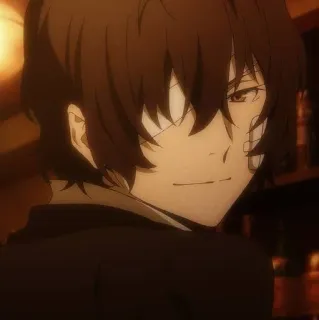 🖤 Osamu Dazai Bungo Stray Dogs anime, bungo stray dogs, osamu dazai, dazai, bandaże, uśmieszek, brązowe włosy telegram sticker