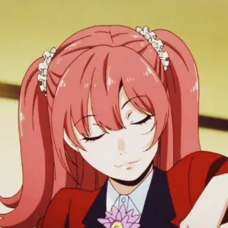 🌟 Mary Saotome Kakegurui Anime, Chica, Coletas, Chaqueta roja, Sonriendo con sorna, Mary Saotome, Kakegurui whatsapp sticker