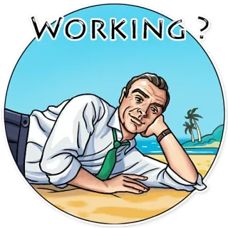 😜 WORKING? người đàn ông, bãi biển, mùa hè, kỳ nghỉ, thư giãn, hoạt hình, câu hỏi telegram sticker