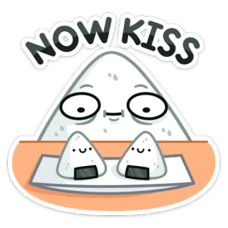 💕 NOW KISS onigiri, palla di riso, cibo, carino, cartone animato telegram sticker