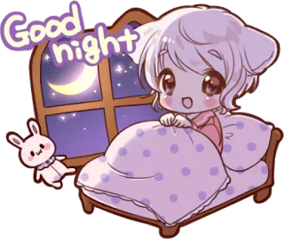 🌙 Good night gute Nacht, süß, Anime, Kawaii, Cartoon, Schlaf telegram sticker