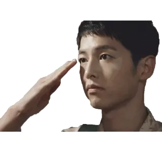 😕 hormat, militer, seragam, korea, pria, aktor, tentara, Descendants of the Sun whatsapp sticker