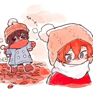 🥺 Anime, Śnieg, Zima, Szalik, Słodkie, Chibi, Postać, Rysunek telegram sticker