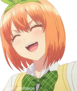 🍊 anime, cewek, tersenyum, imut, rambut oranye telegram sticker