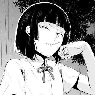 😈 Anime, Mangá, Garota, Estudante, Sorriso irônico, Preto e branco telegram sticker