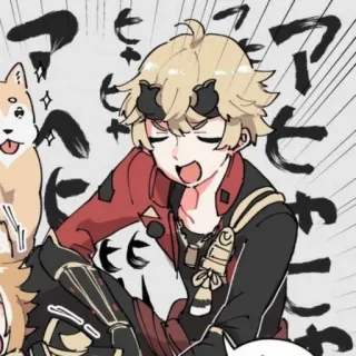 🐕 Thoma Genshin Impact アヒャ アニメ, ビデオゲーム, 犬, 可愛い, ファンアート, トーマ, 原神 telegram sticker