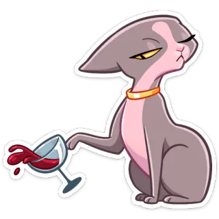 🍷 Katze, Wein, Trinken, Sphynx Katze, Haustier, Tier, Glas, Verschütten whatsapp sticker