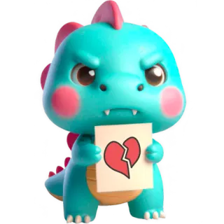 💔 ไดโนเสาร์, การ์ตูน, อกหัก, เศร้า, น่ารัก, อกหัก, สติกเกอร์ whatsapp sticker