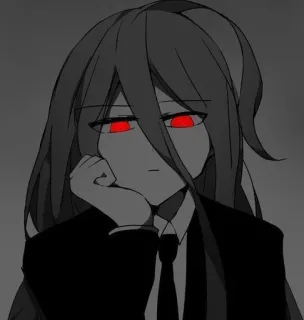 🖤 Anime, Olhos vermelhos, Escala de cinza, Sério, Retrato telegram sticker