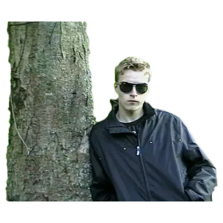 🤠 hombre, persona, gafas de sol, árbol, chaqueta, exterior telegram sticker
