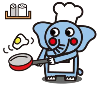 🍳 Elefant, Kochen, Koch, Ei, Bratpfanne, Cartoon, Tier telegram sticker