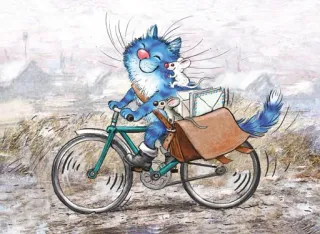 🚲 cat, mouse, bicycle, mail, cartoon, animal, friendship telegram sticker