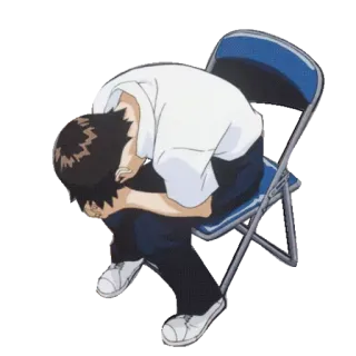 👿 Shinji Ikari Neon Genesis Evangelion anime, sad, depressed, character, sitting telegram sticker