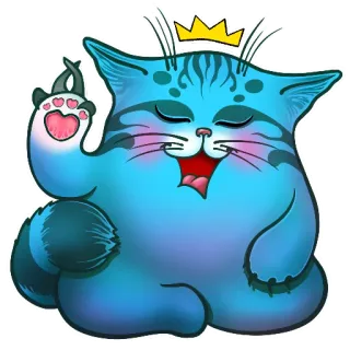 🤞 cat, crown, cartoon, animal, cute, king, blue whatsapp sticker