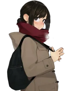😍 аниме девушка, шарф, пальто, рюкзак telegram sticker