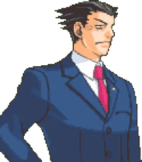 😐 Phoenix Wright Ace Attorney video game, pixel art, lawyer, Phoenix Wright, Ace Attorney telegram sticker
