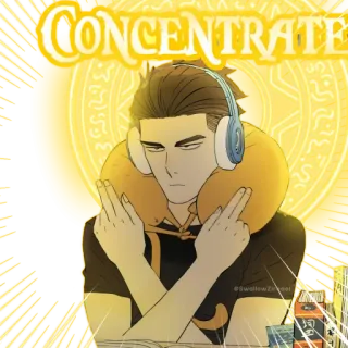 🧘‍♂️ CONCENTRATE concentrarse, auriculares, almohada de viaje, anime, dedo corazón telegram sticker