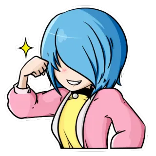 💪 Anime, Cartoon, Figur, Blaue Haare, Kawaii telegram sticker
