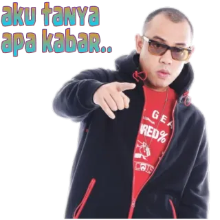🤗 AKU TANYA APA KABAR.. uomo, che indica, occhiali da sole, felpa con cappuccio, indonesiano, saluto whatsapp sticker