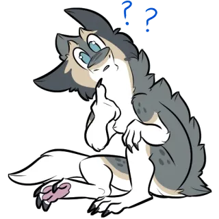 ⁉️ dog, wolf, cute, animal, thinking, cartoon, question, furry telegram sticker