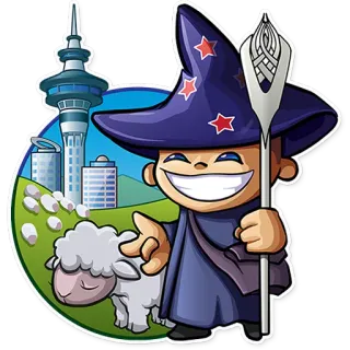 🇳🇿 wizard, sheep, auckland, new zealand, cartoon, sky tower telegram sticker