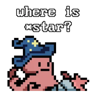 ⭐️ where is *star? พิกเซลอาร์ต, พ่อมด, ดาว, เวทมนตร์, คำถาม, แฟนตาซี, ตัวละคร telegram sticker