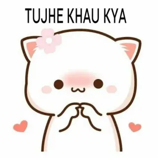 😋 TUJHE KHAU KYA 귀여운, 고양이, 카와이, 표정, 볼터치, 꽃, 만화 telegram sticker