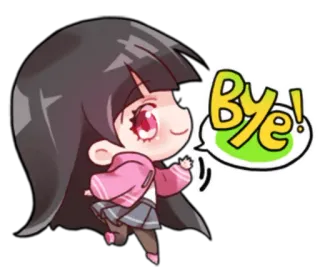 👋 Bye! Мультфильм, Наклейка, Чиби, До свидания, Машет, Каваий telegram sticker