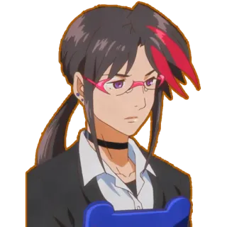 😟 Anime, Donna, Occhiali, Personaggio, Coda di cavallo, Seria, Femmina telegram sticker