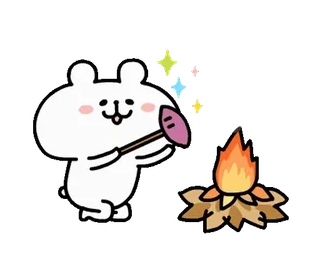 🍄 fofo, coelho, camping, fogueira, marshmallow, desenho animado, animal telegram sticker