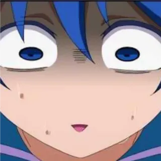💙 Anime, Gezicht, Geschrokken, Cartoon, Blauw haar, Reactie whatsapp sticker