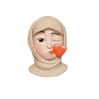 😘 Эмодзи, Женщина, Хиджаб, Сердце, Любовь, Подмигивание, Поцелуй, Милый whatsapp sticker
