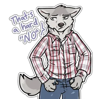 🙅‍♂️ That's a hard "NO" wolf, antropomorf, ruitjeshemd, ontkenning, negatief telegram sticker