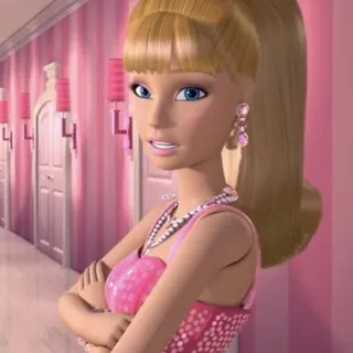😡 Barbie Barbie, Puppe, blonde Haare, rosa Kleid, Cartoon whatsapp sticker