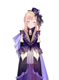 🥮 anime, personage, vrouw, glimlach, paarse jurk telegram sticker